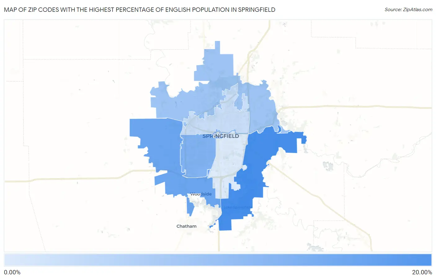 Zip Codes with the Highest Percentage of English Population in Springfield Map