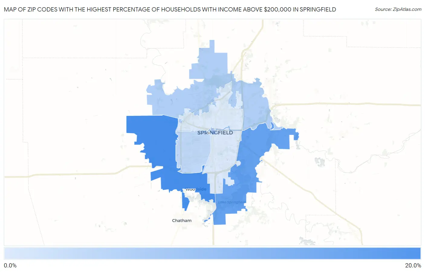 Zip Codes with the Highest Percentage of Households with Income Above $200,000 in Springfield Map
