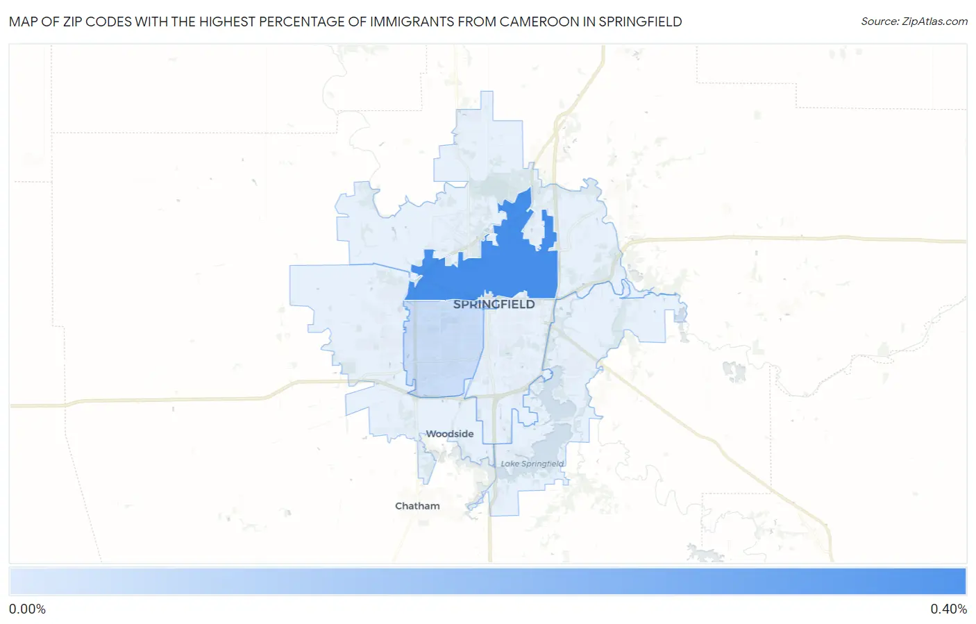 Zip Codes with the Highest Percentage of Immigrants from Cameroon in Springfield Map