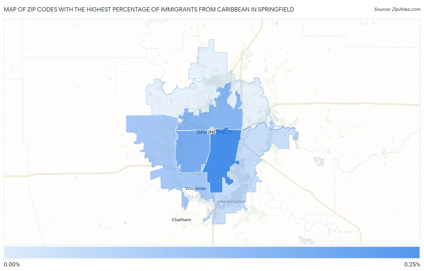 Zip Codes with the Highest Percentage of Immigrants from Caribbean in Springfield Map