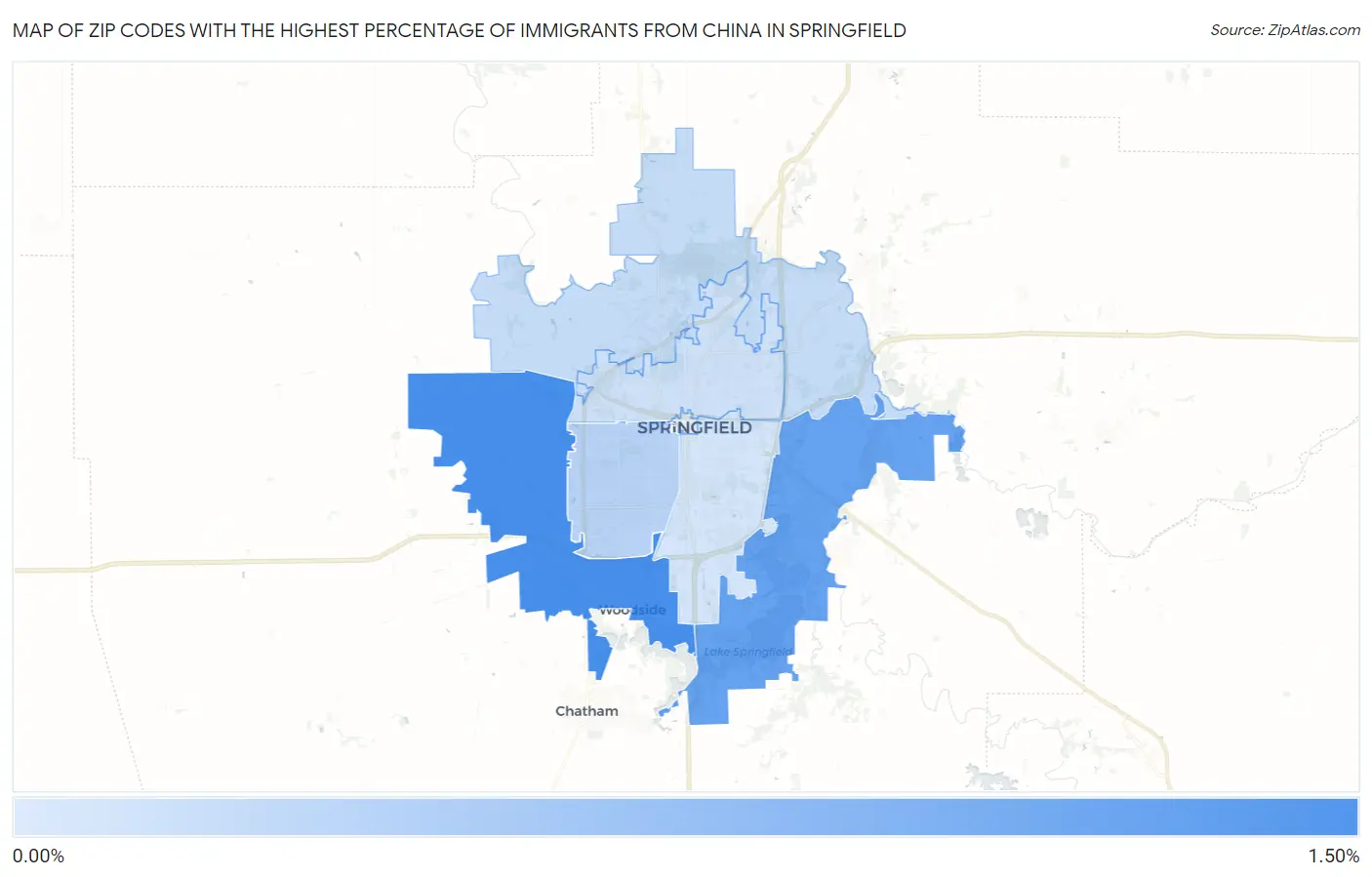 Zip Codes with the Highest Percentage of Immigrants from China in Springfield Map