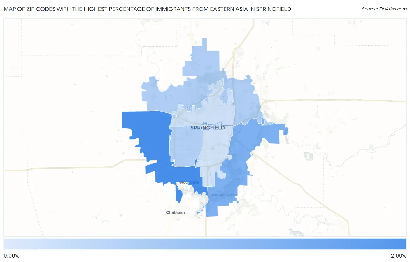Zip Codes with the Highest Percentage of Immigrants from Eastern Asia in Springfield Map