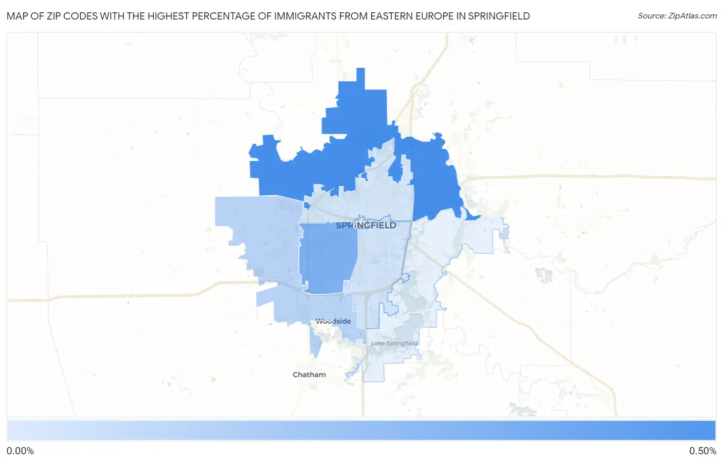 Zip Codes with the Highest Percentage of Immigrants from Eastern Europe in Springfield Map