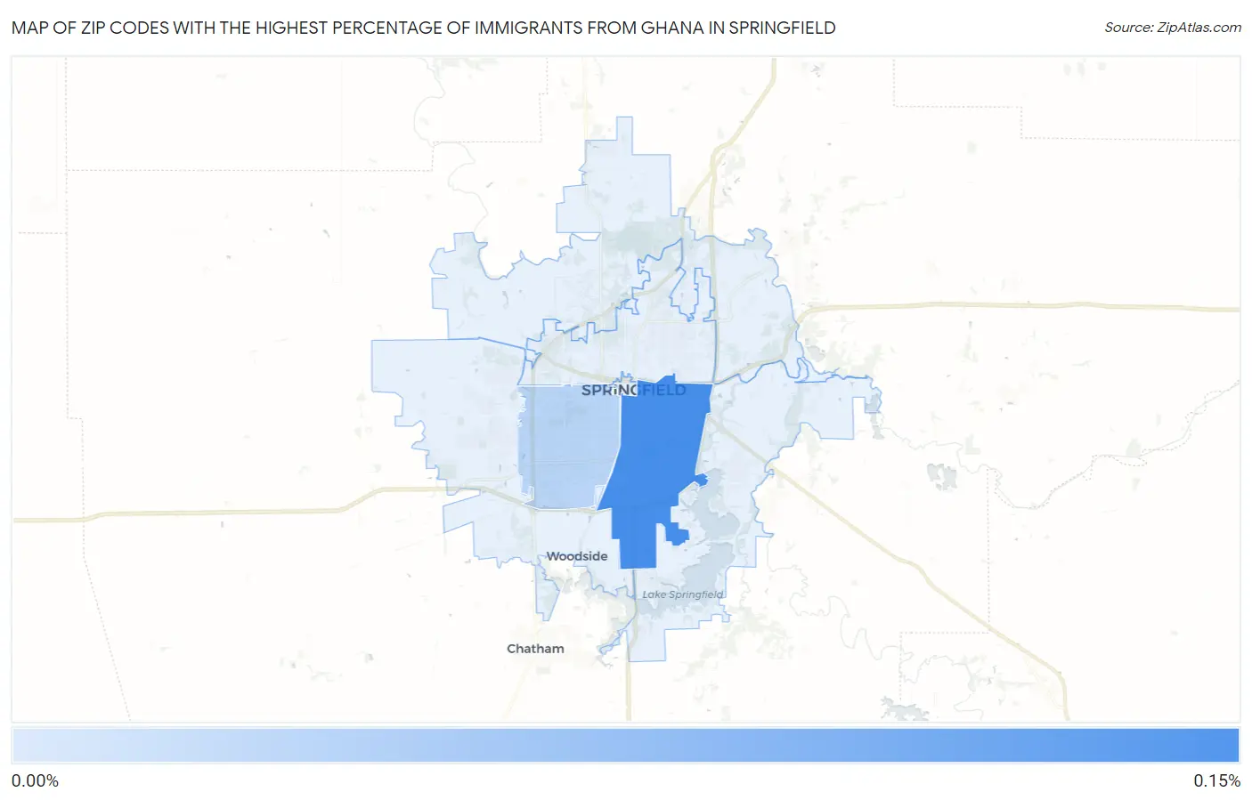 Zip Codes with the Highest Percentage of Immigrants from Ghana in Springfield Map
