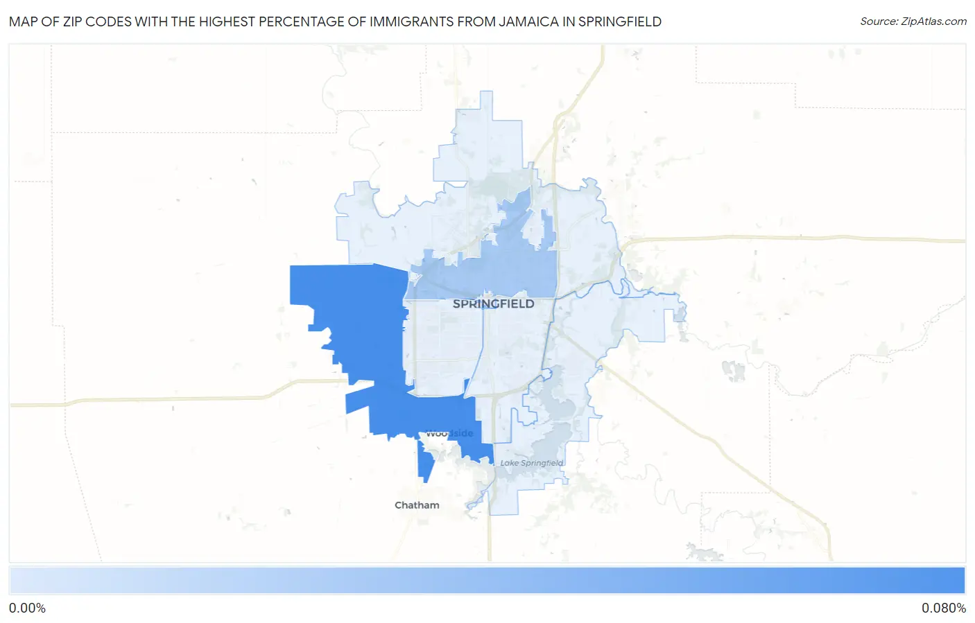 Zip Codes with the Highest Percentage of Immigrants from Jamaica in Springfield Map