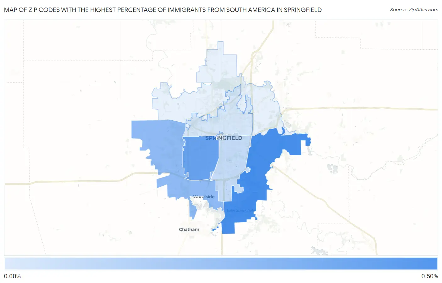Zip Codes with the Highest Percentage of Immigrants from South America in Springfield Map