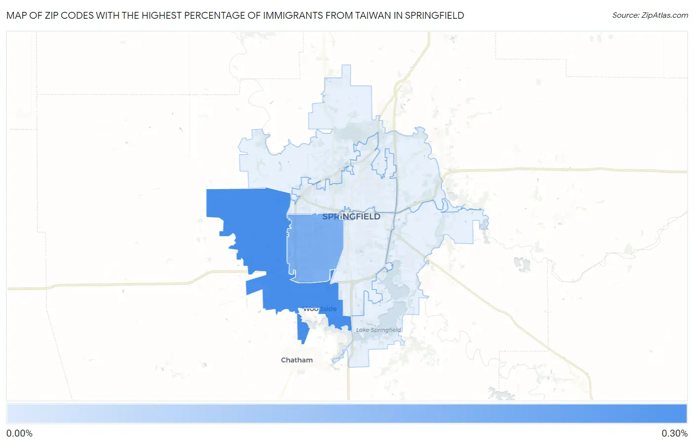 Zip Codes with the Highest Percentage of Immigrants from Taiwan in Springfield Map