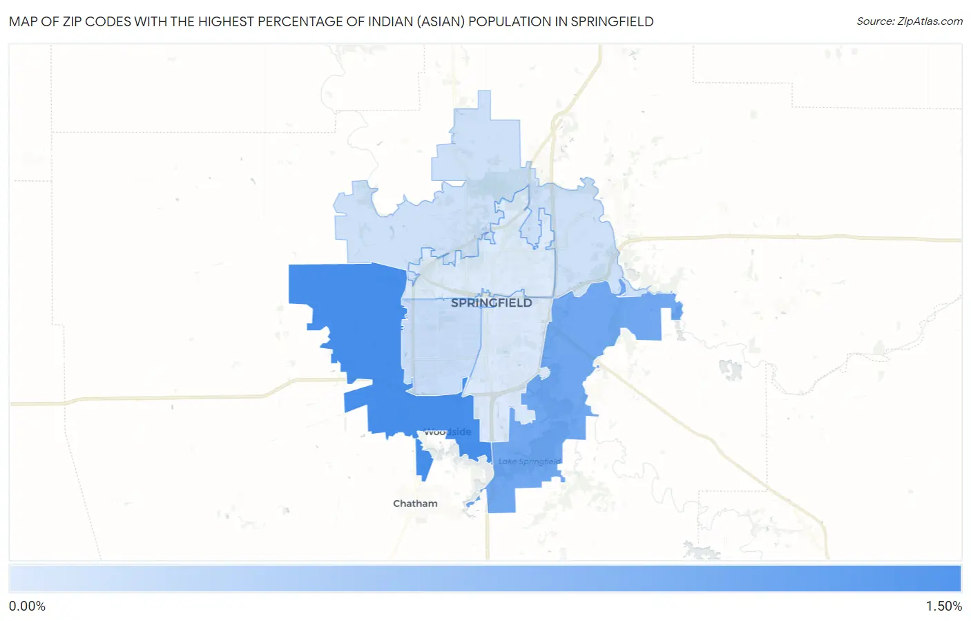 Zip Codes with the Highest Percentage of Indian (Asian) Population in Springfield Map