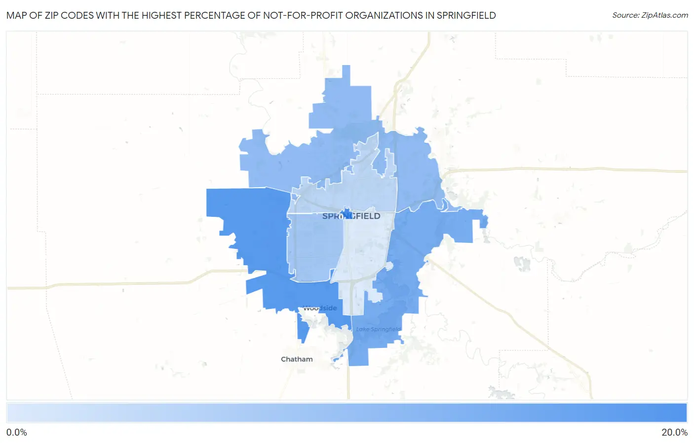 Zip Codes with the Highest Percentage of Not-for-profit Organizations in Springfield Map