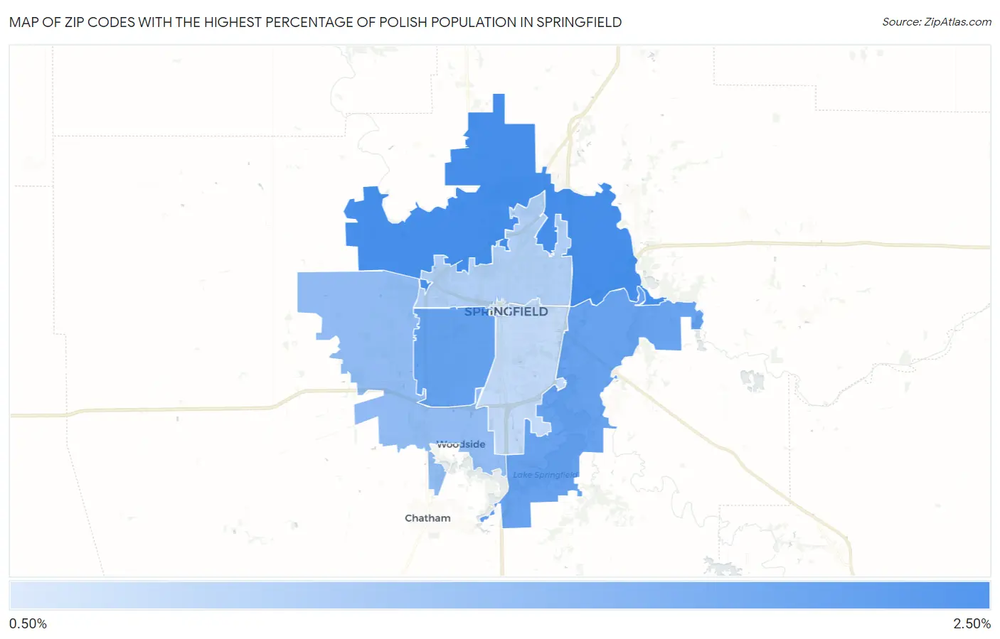 Zip Codes with the Highest Percentage of Polish Population in Springfield Map