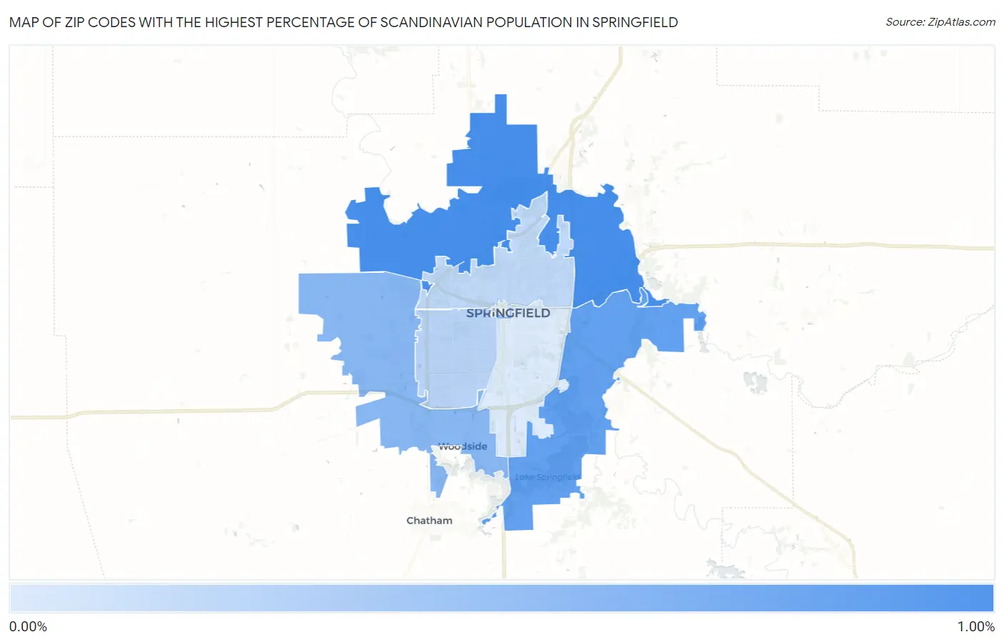 Zip Codes with the Highest Percentage of Scandinavian Population in Springfield Map
