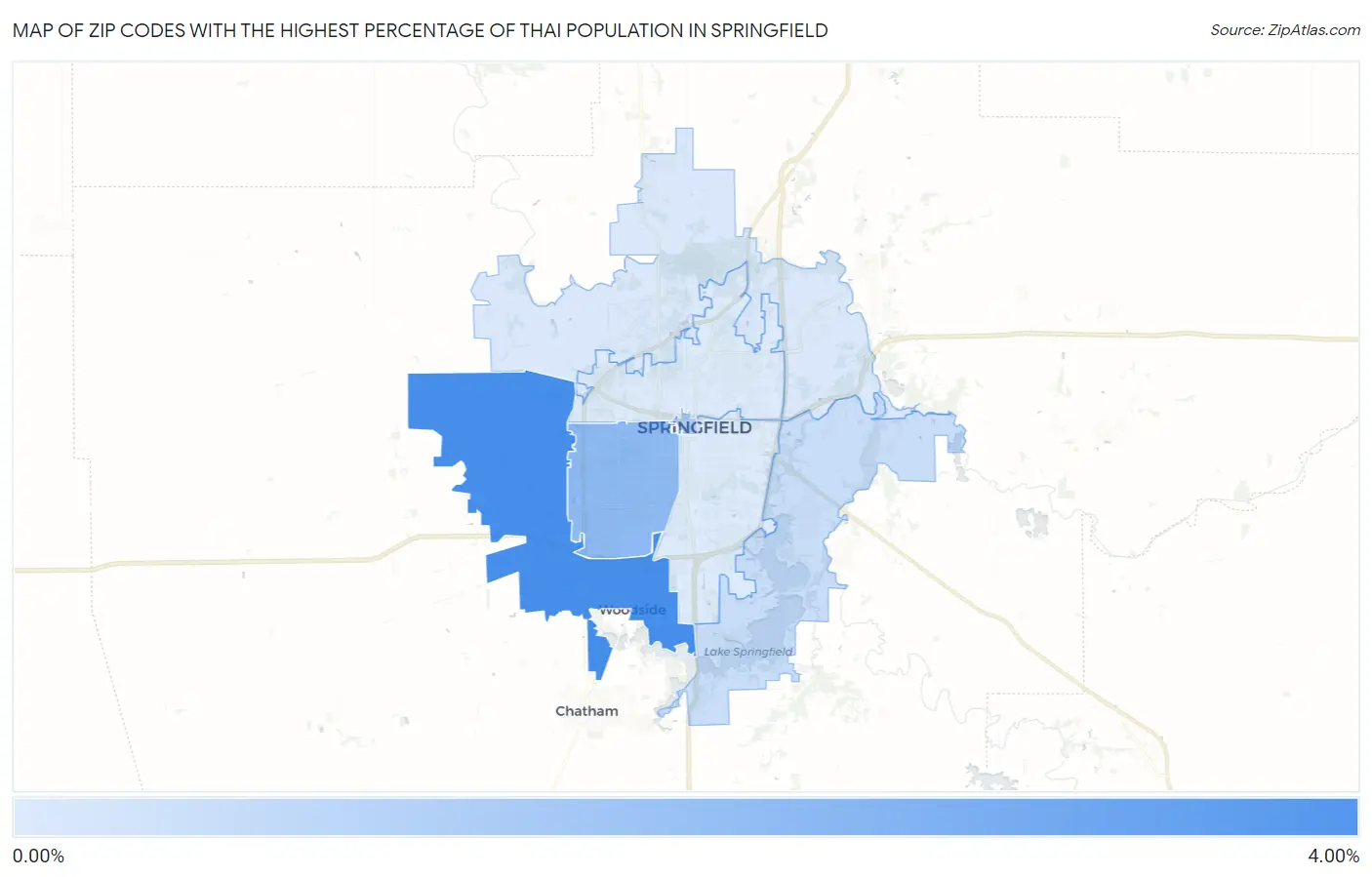 Zip Codes with the Highest Percentage of Thai Population in Springfield Map