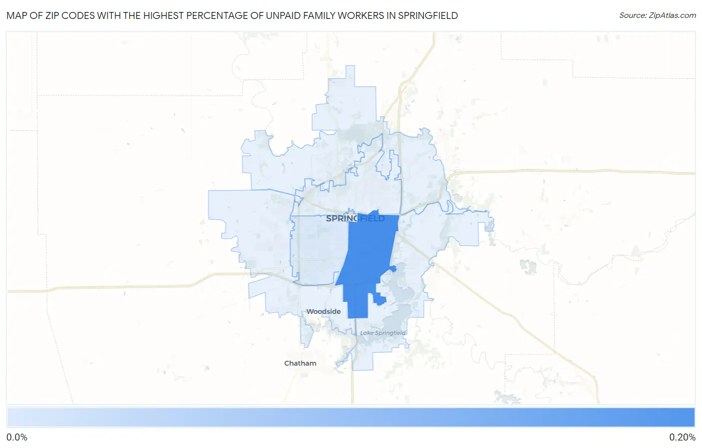 Zip Codes with the Highest Percentage of Unpaid Family Workers in Springfield Map