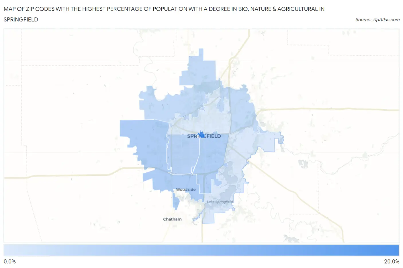 Zip Codes with the Highest Percentage of Population with a Degree in Bio, Nature & Agricultural in Springfield Map