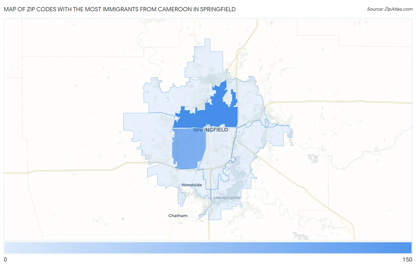 Zip Codes with the Most Immigrants from Cameroon in Springfield Map