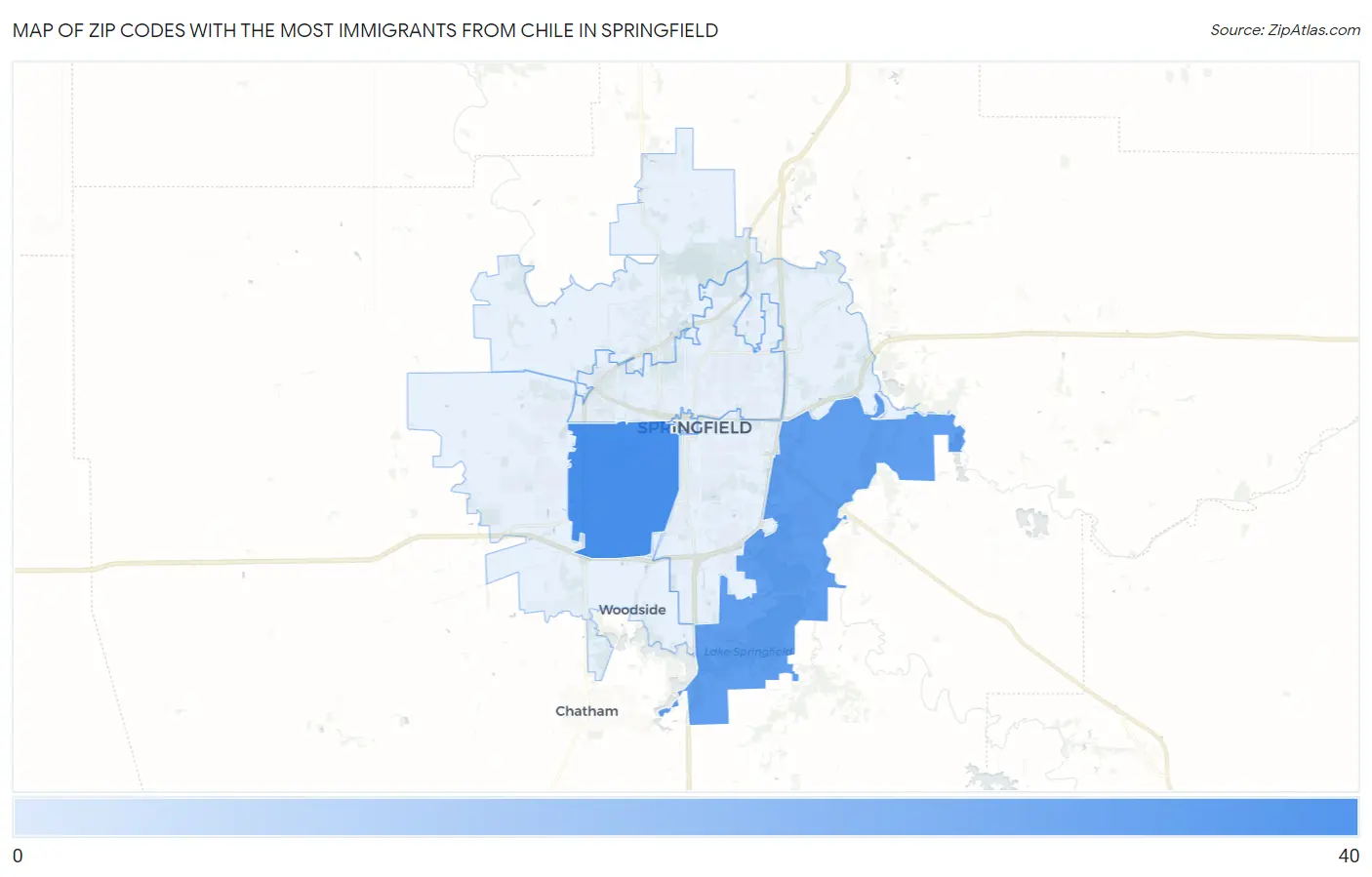 Zip Codes with the Most Immigrants from Chile in Springfield Map