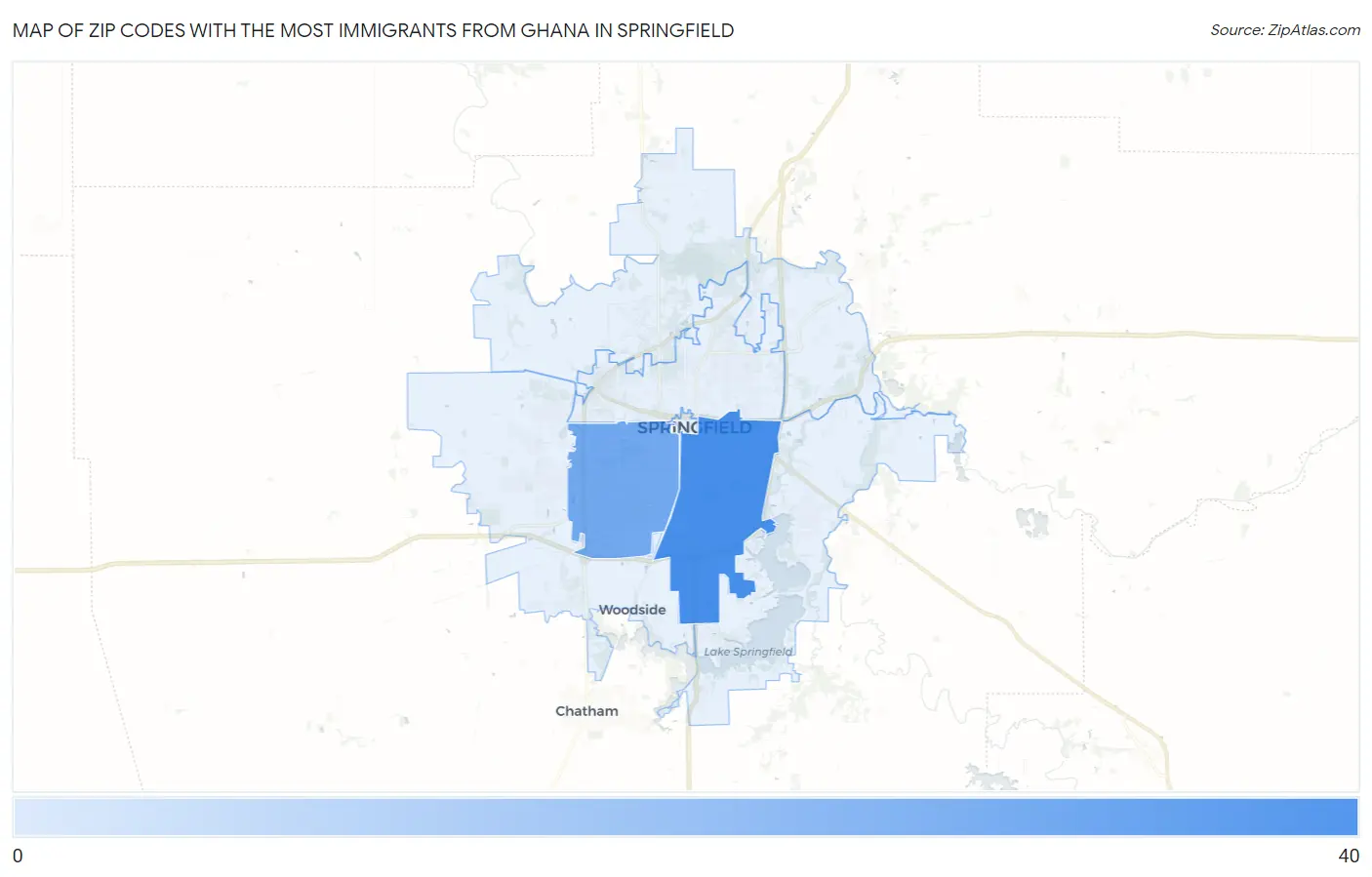 Zip Codes with the Most Immigrants from Ghana in Springfield Map
