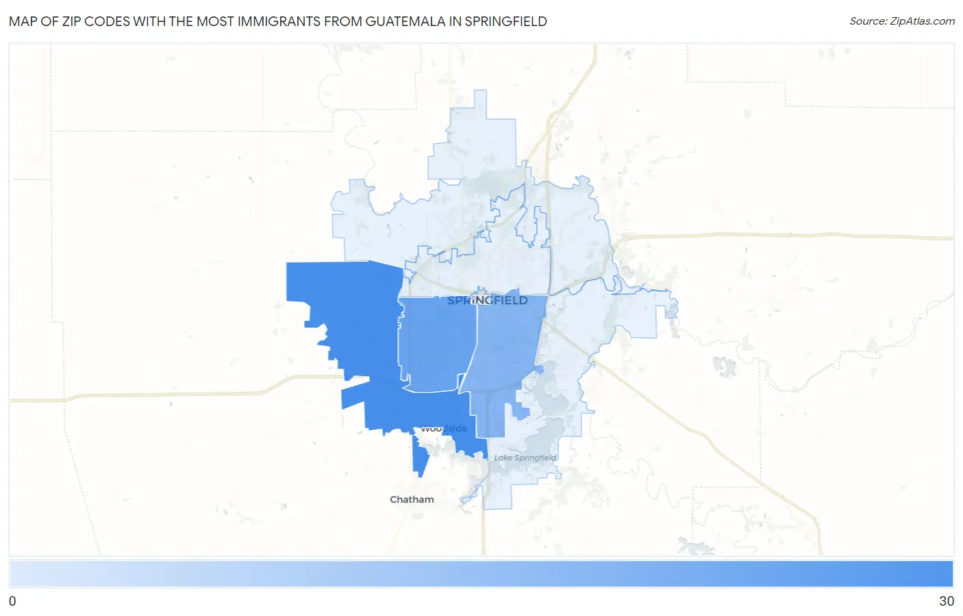 Zip Codes with the Most Immigrants from Guatemala in Springfield Map