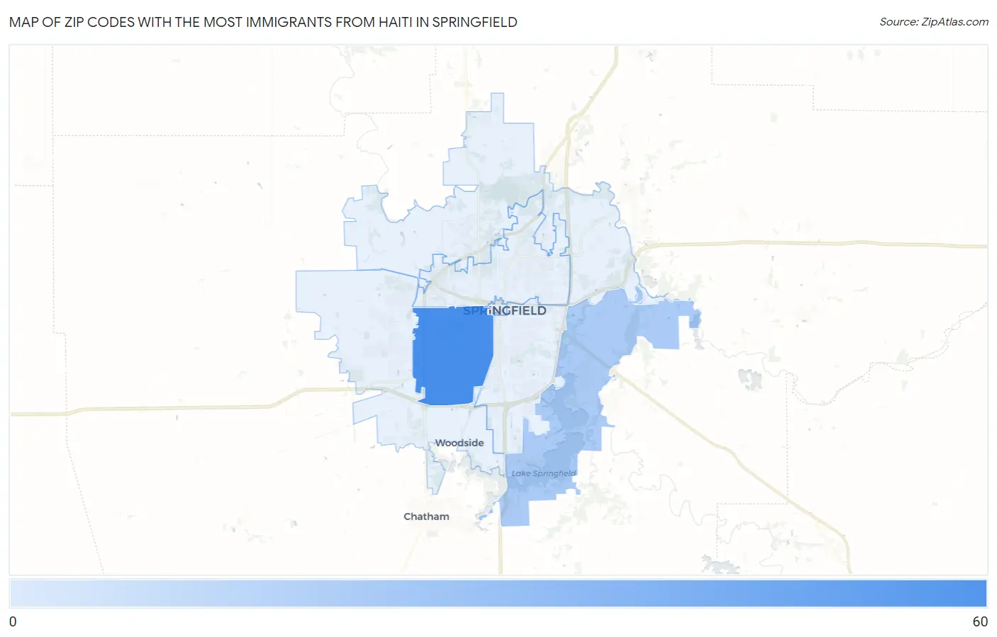 Zip Codes with the Most Immigrants from Haiti in Springfield Map