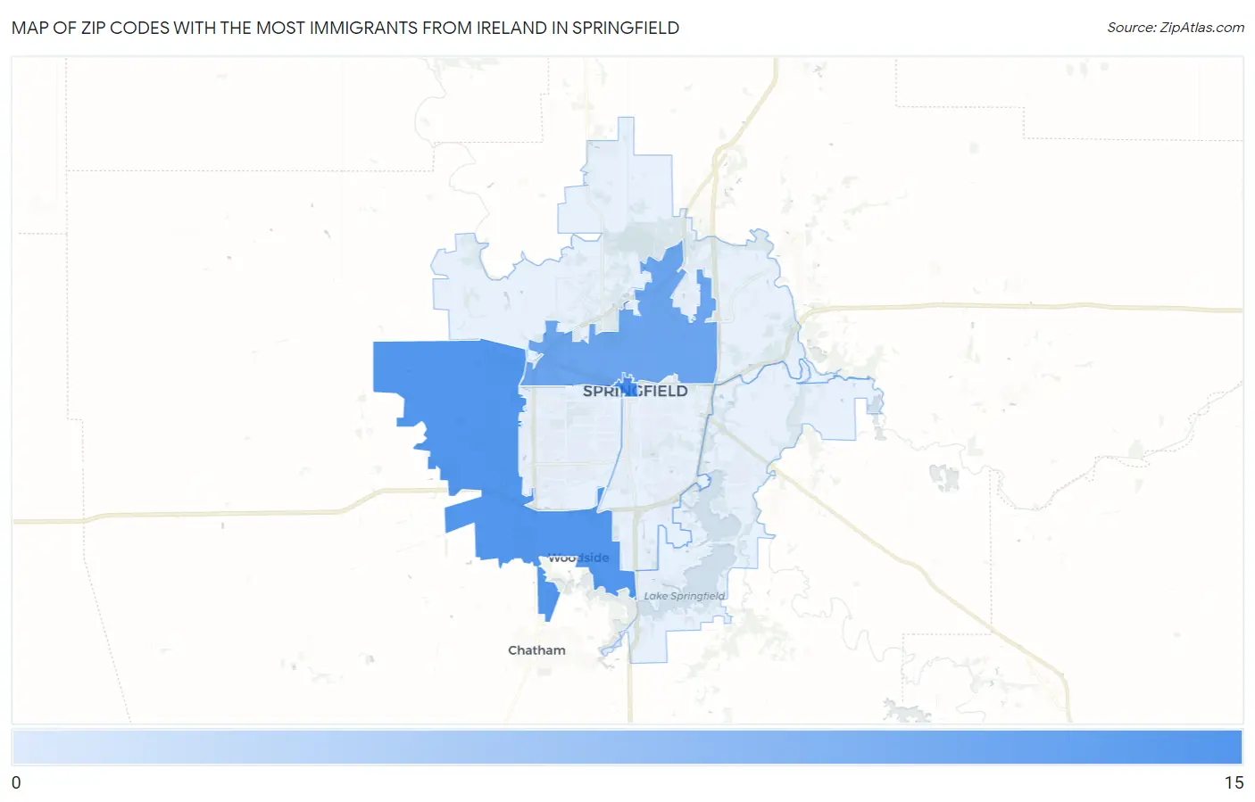 Zip Codes with the Most Immigrants from Ireland in Springfield Map