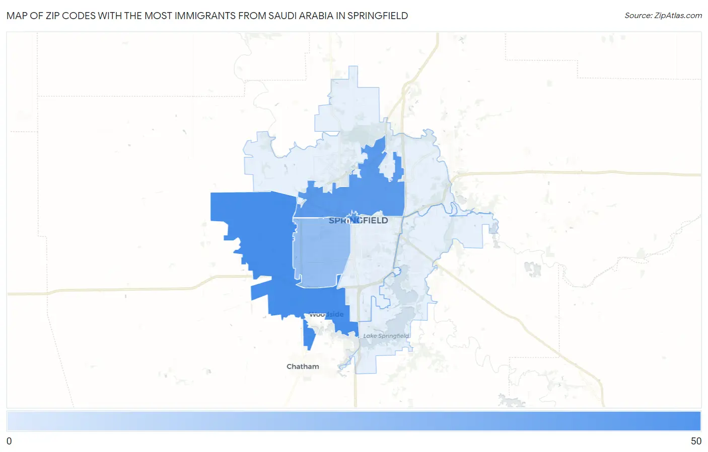Zip Codes with the Most Immigrants from Saudi Arabia in Springfield Map