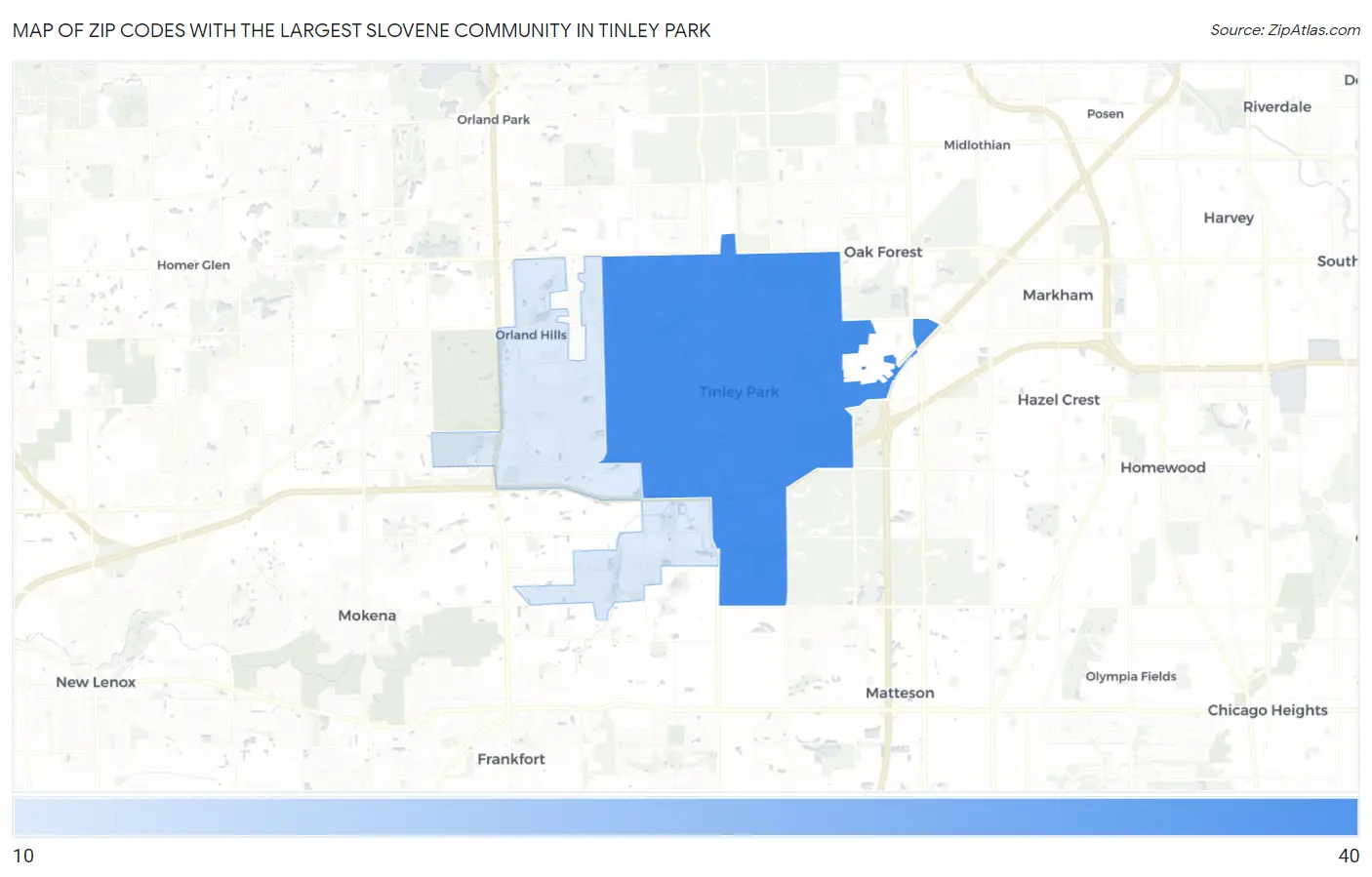 Zip Codes with the Largest Slovene Community in Tinley Park Map