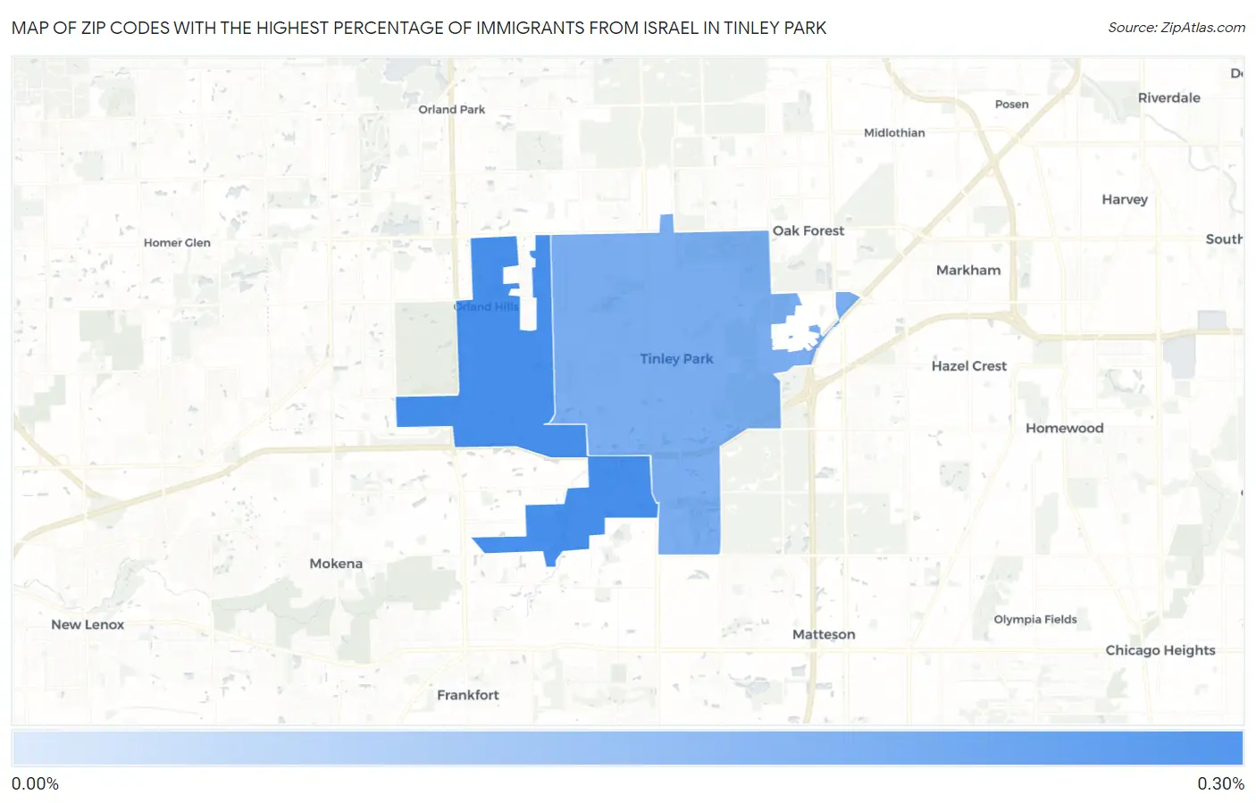 Zip Codes with the Highest Percentage of Immigrants from Israel in Tinley Park Map