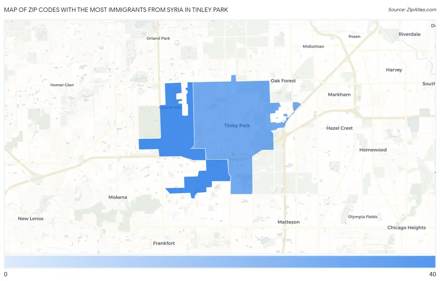 Zip Codes with the Most Immigrants from Syria in Tinley Park Map