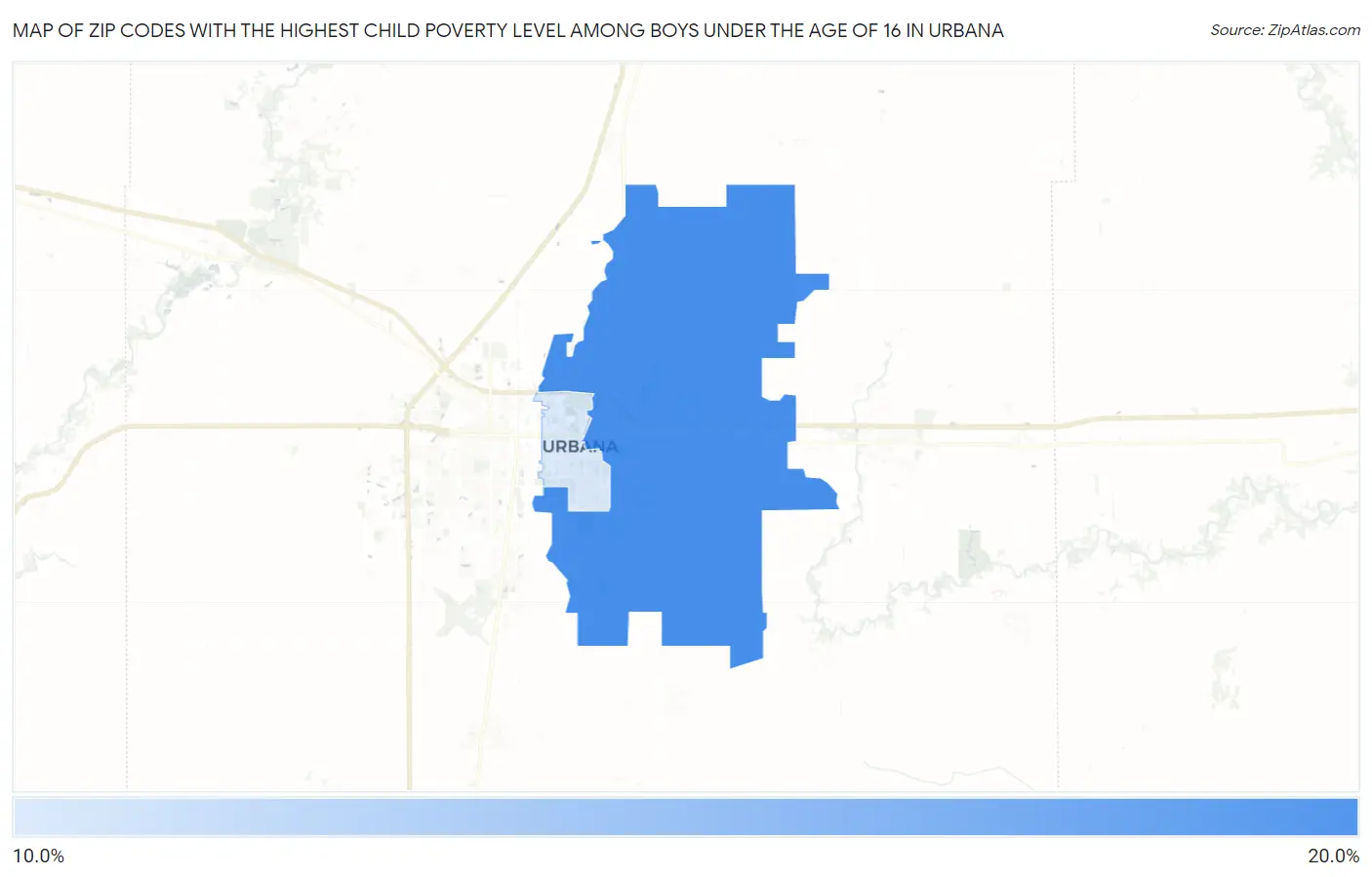 Zip Codes with the Highest Child Poverty Level Among Boys Under the Age of 16 in Urbana Map