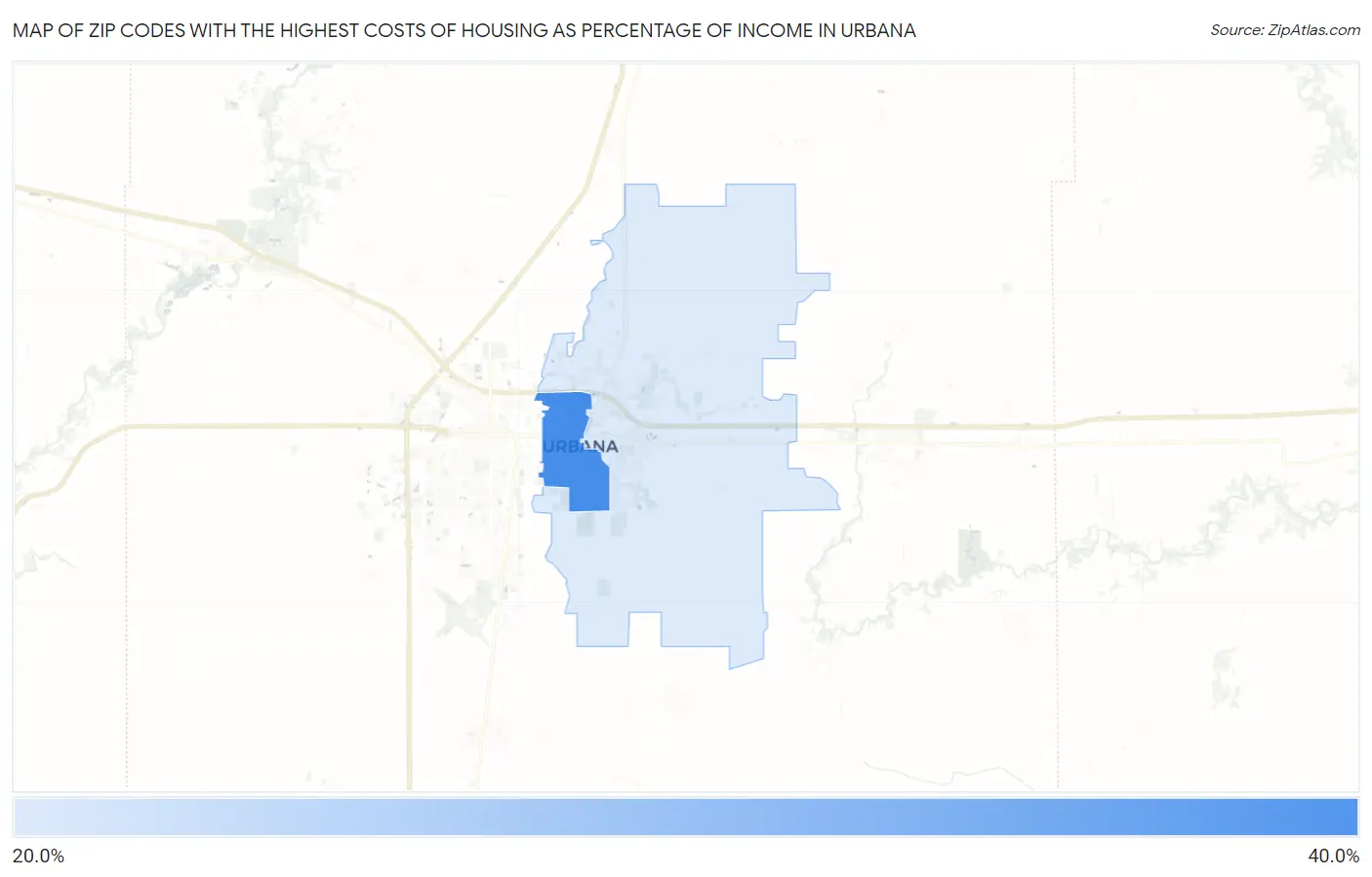 Zip Codes with the Highest Costs of Housing as Percentage of Income in Urbana Map