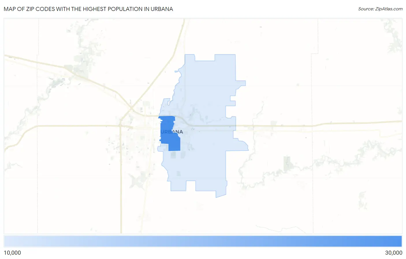 Zip Codes with the Highest Population in Urbana Map