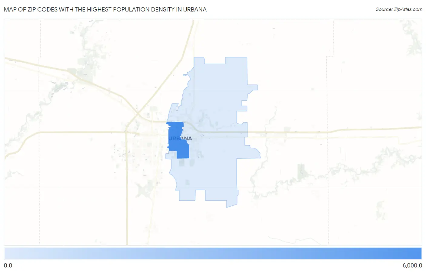 Zip Codes with the Highest Population Density in Urbana Map