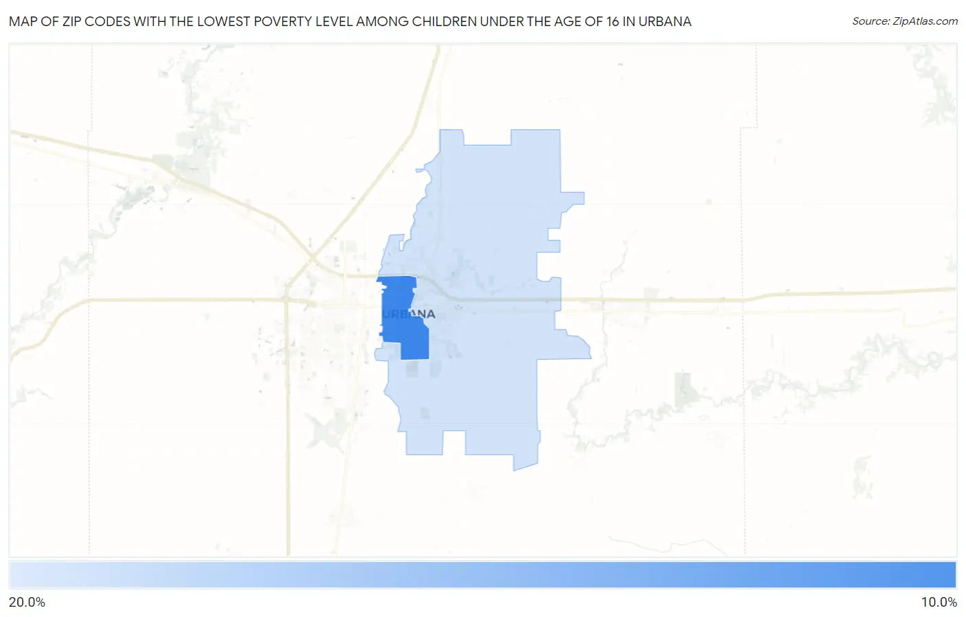 Zip Codes with the Lowest Poverty Level Among Children Under the Age of 16 in Urbana Map