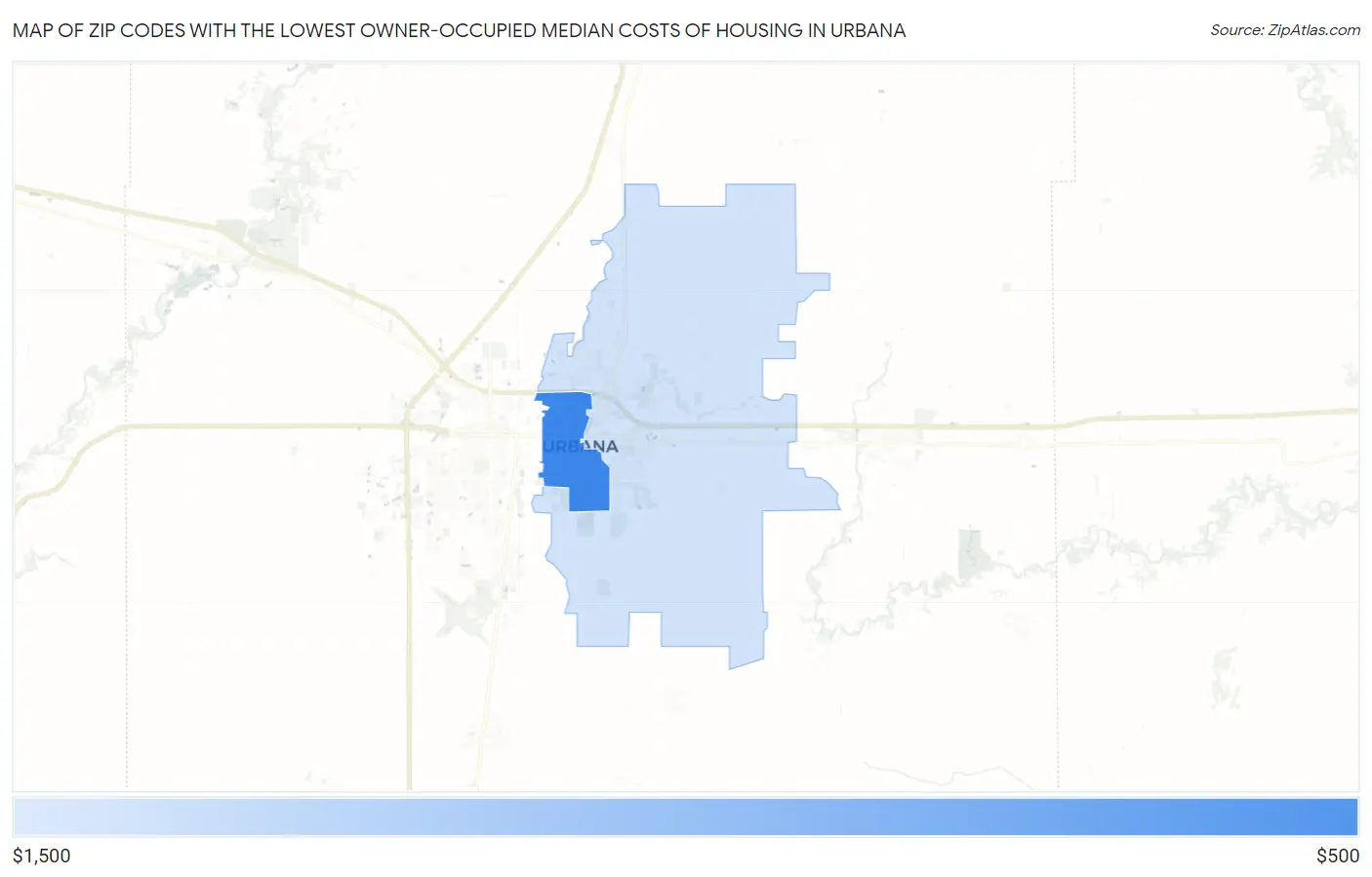 Zip Codes with the Lowest Owner-Occupied Median Costs of Housing in Urbana Map