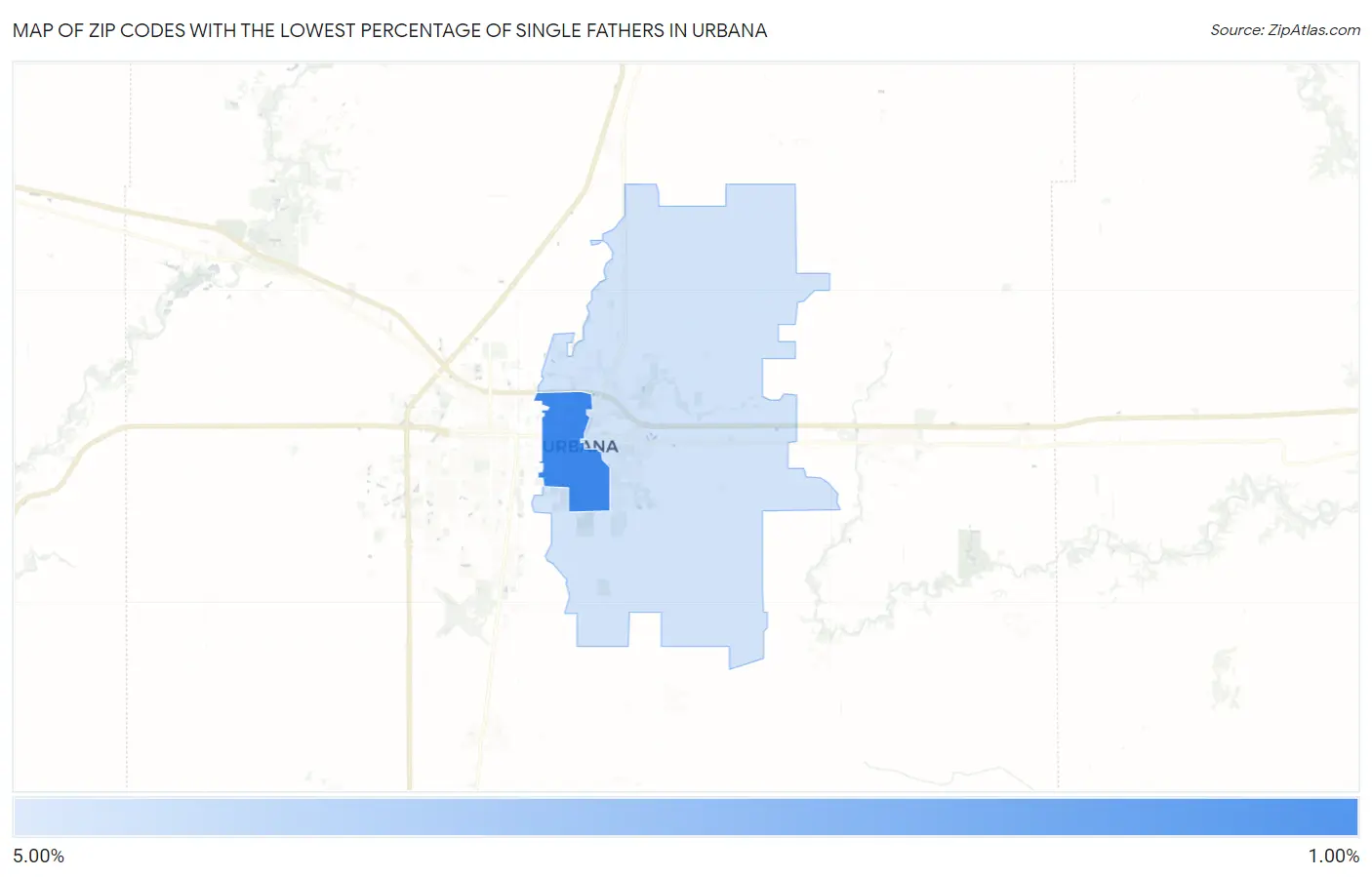 Zip Codes with the Lowest Percentage of Single Fathers in Urbana Map