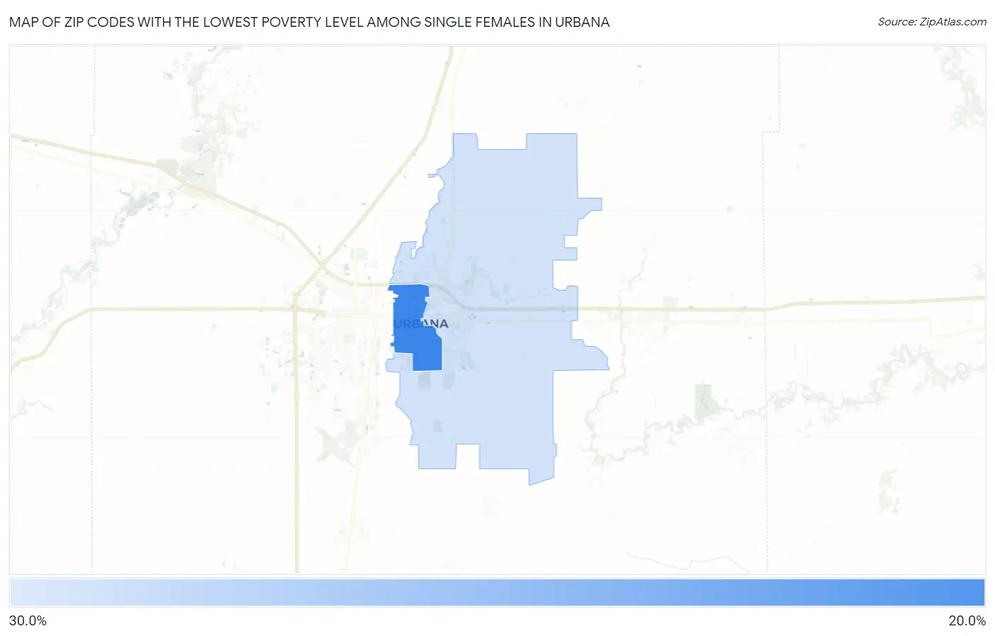 Zip Codes with the Lowest Poverty Level Among Single Females in Urbana Map