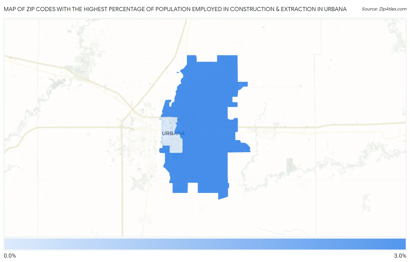Zip Codes with the Highest Percentage of Population Employed in Construction & Extraction in Urbana Map