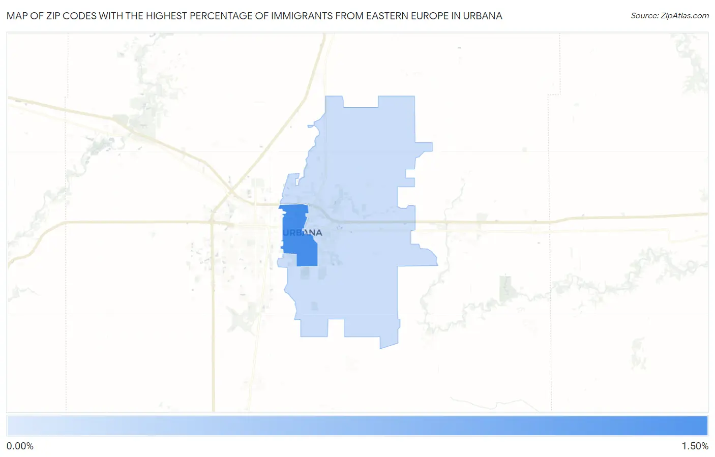 Zip Codes with the Highest Percentage of Immigrants from Eastern Europe in Urbana Map