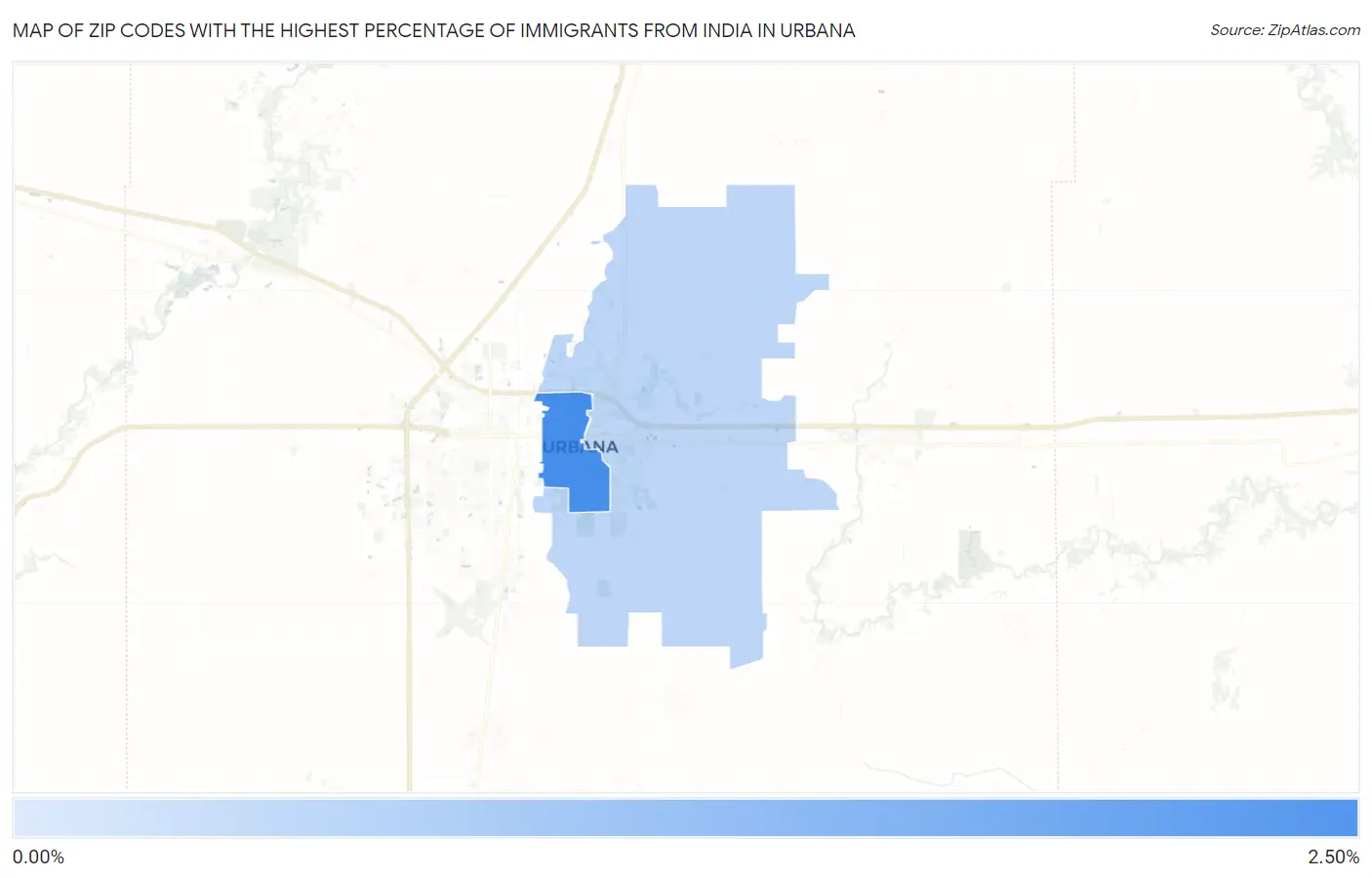Zip Codes with the Highest Percentage of Immigrants from India in Urbana Map