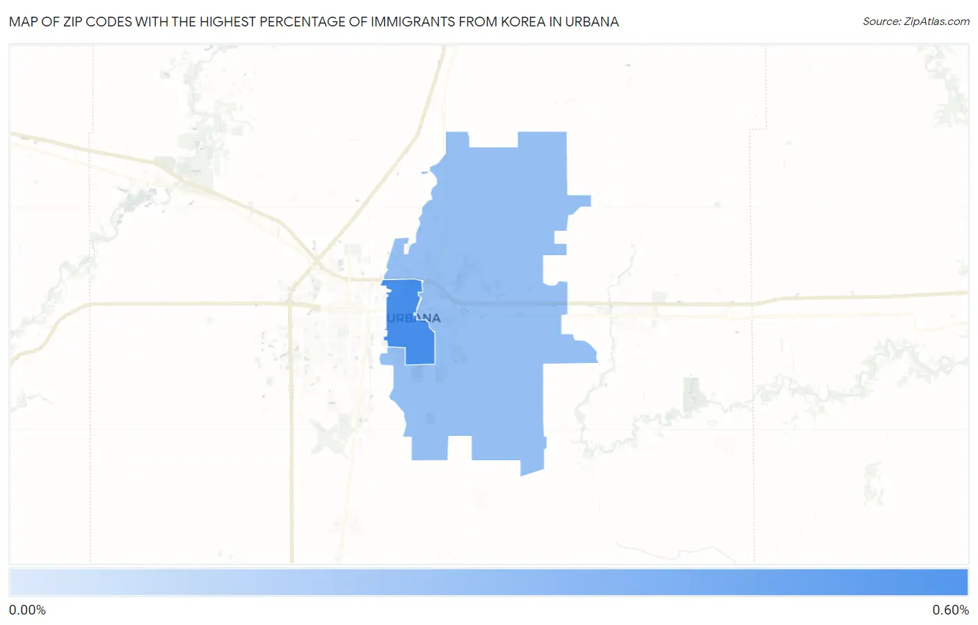 Zip Codes with the Highest Percentage of Immigrants from Korea in Urbana Map