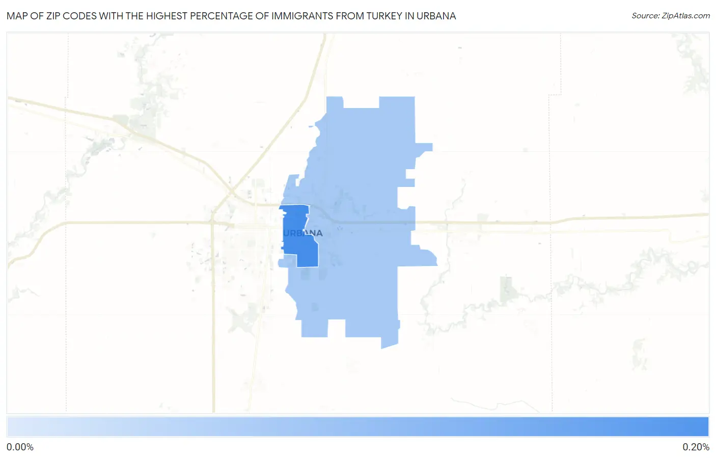 Zip Codes with the Highest Percentage of Immigrants from Turkey in Urbana Map