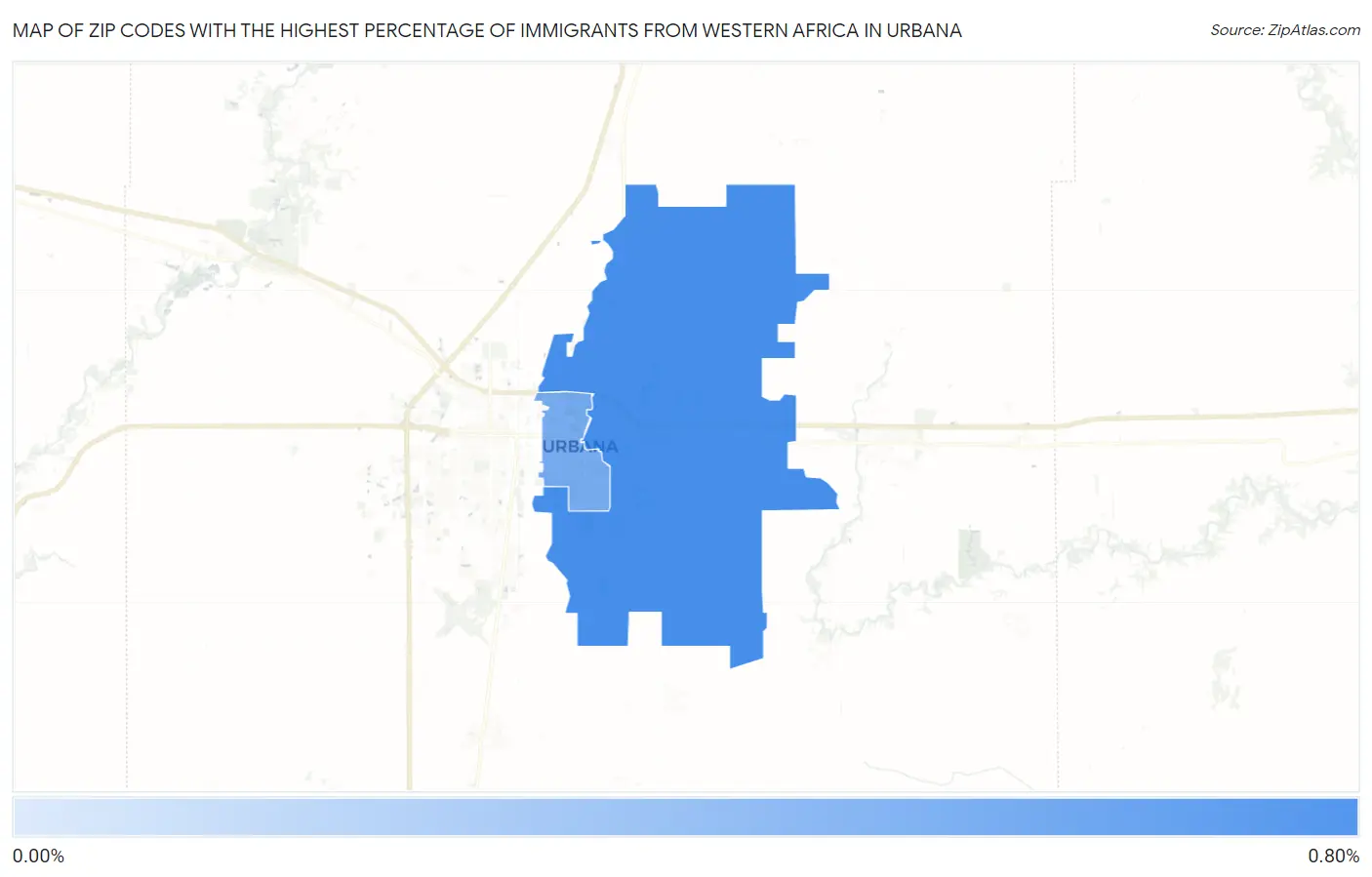 Zip Codes with the Highest Percentage of Immigrants from Western Africa in Urbana Map