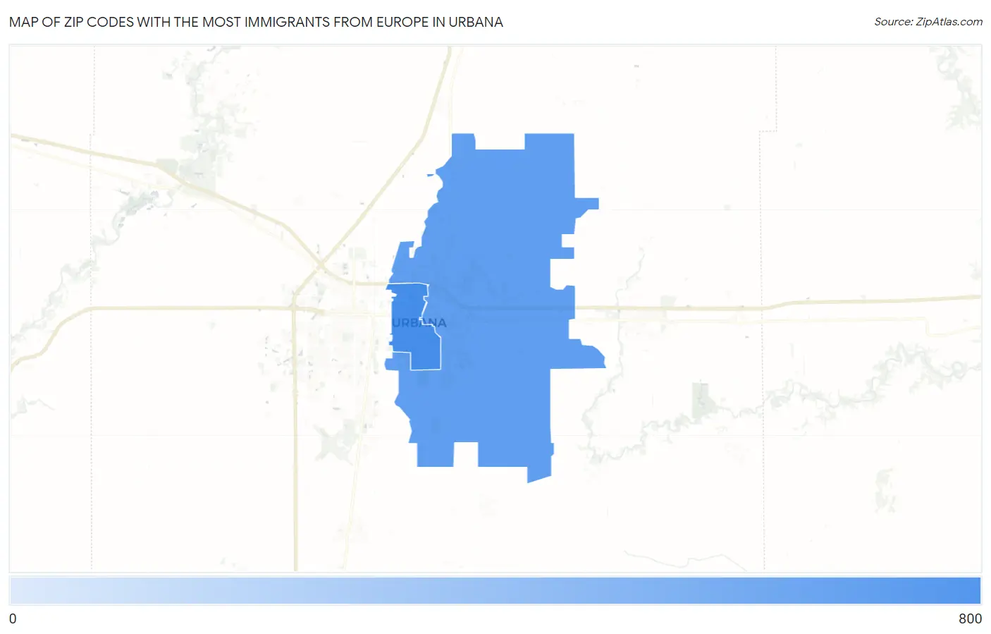 Zip Codes with the Most Immigrants from Europe in Urbana Map