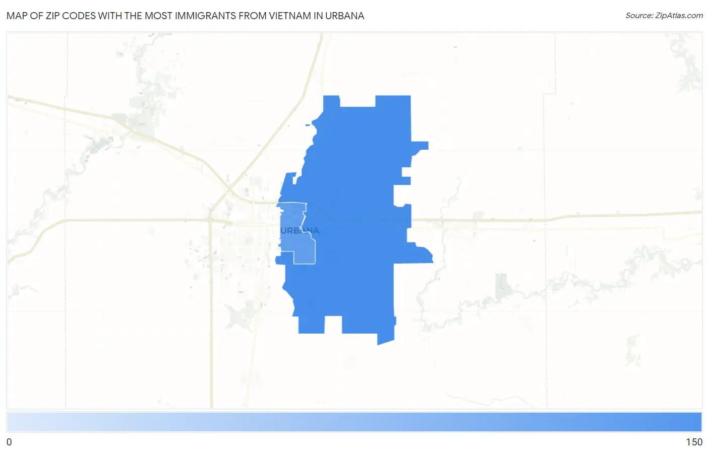 Zip Codes with the Most Immigrants from Vietnam in Urbana Map