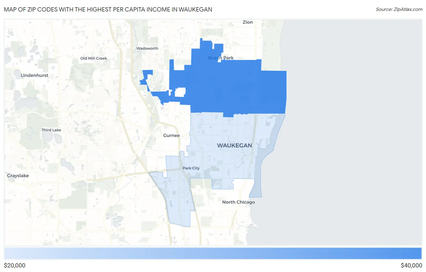 Zip Codes with the Highest Per Capita Income in Waukegan Map