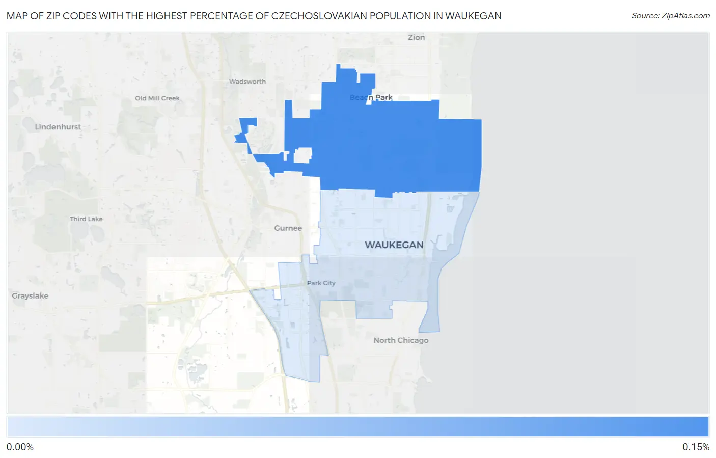 Zip Codes with the Highest Percentage of Czechoslovakian Population in Waukegan Map