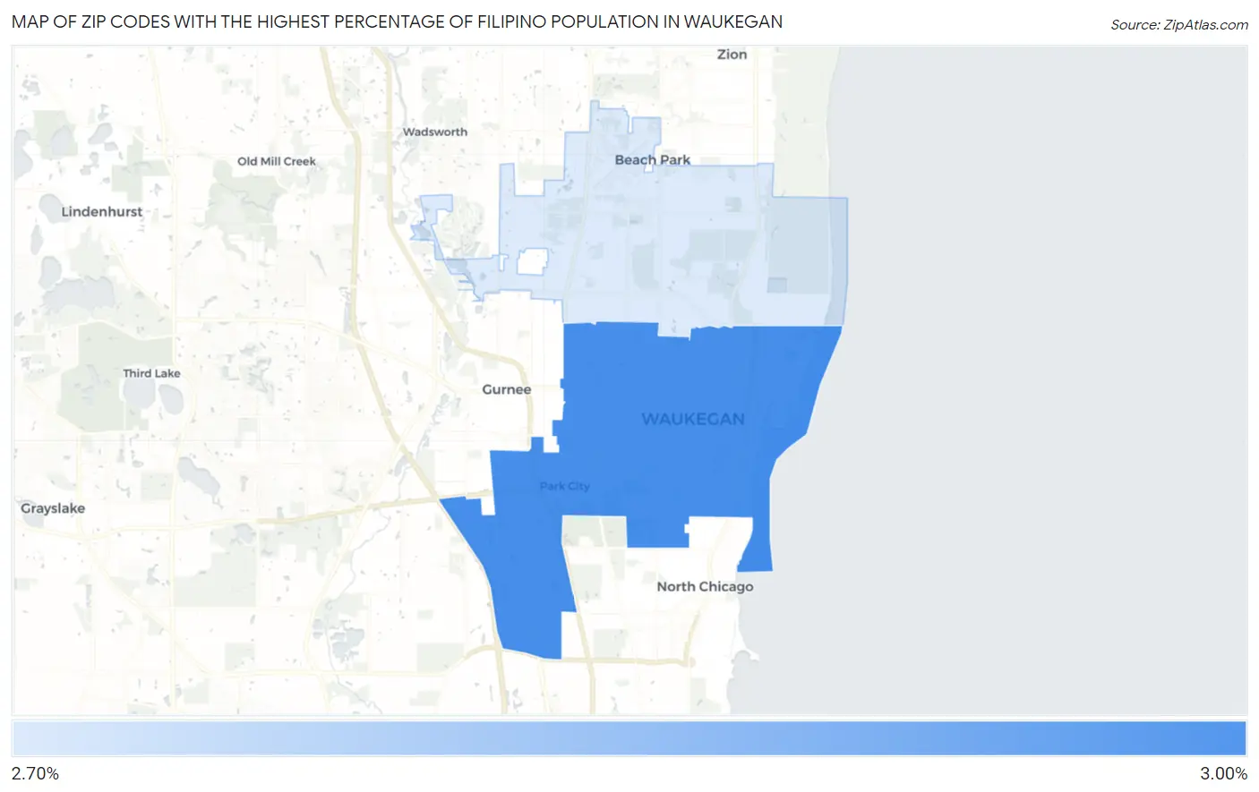 Zip Codes with the Highest Percentage of Filipino Population in Waukegan Map
