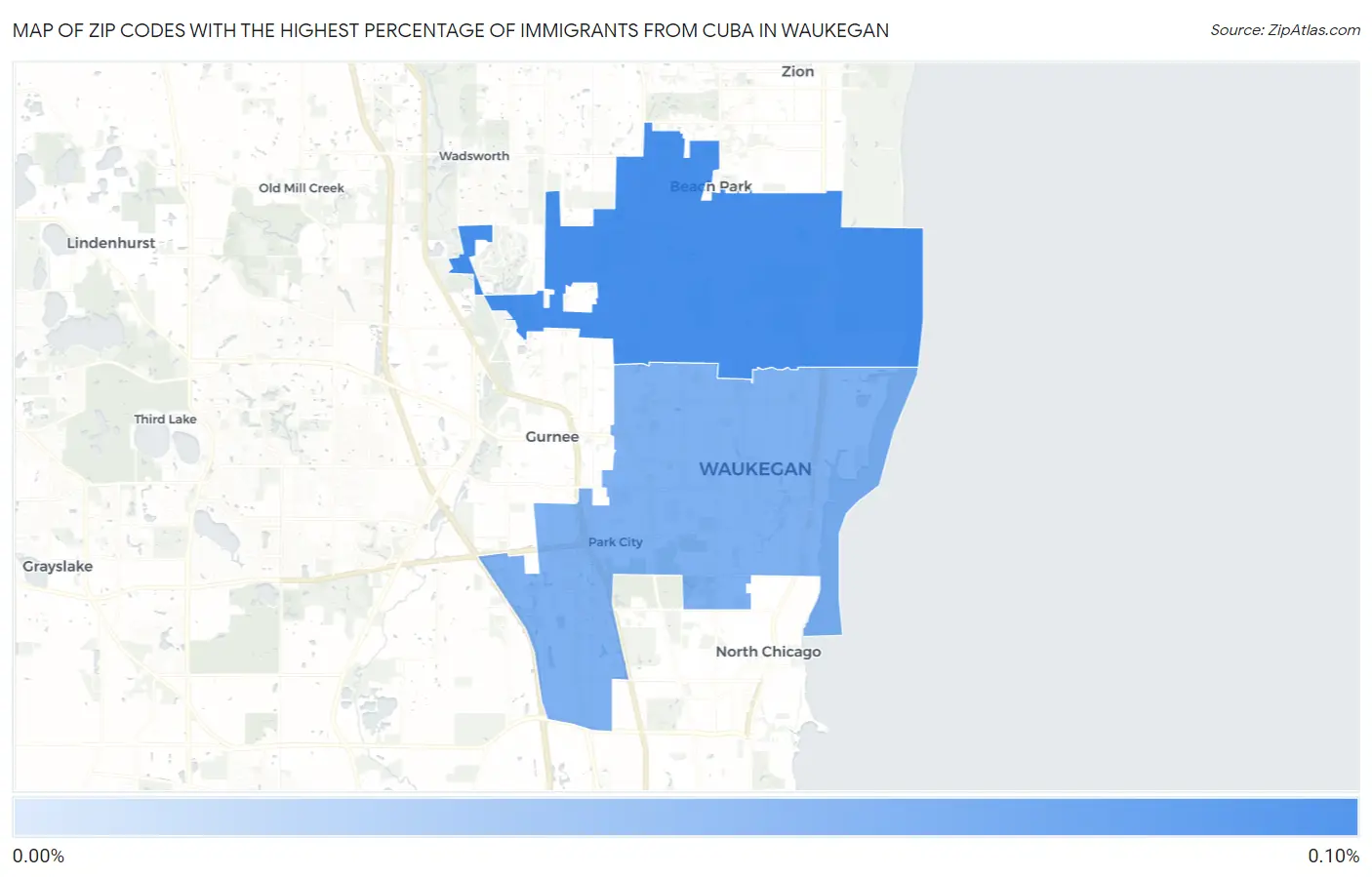 Zip Codes with the Highest Percentage of Immigrants from Cuba in Waukegan Map