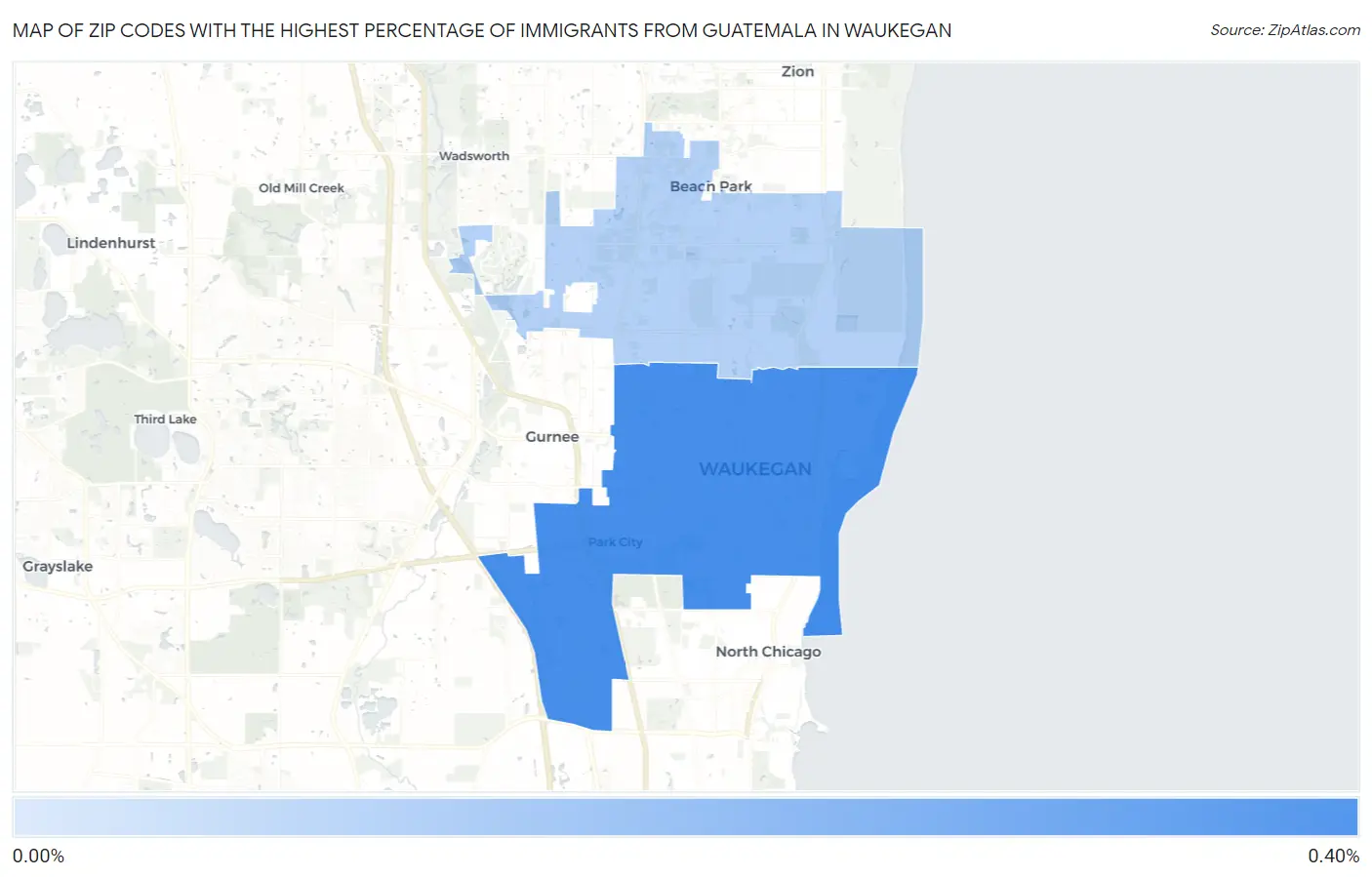 Zip Codes with the Highest Percentage of Immigrants from Guatemala in Waukegan Map