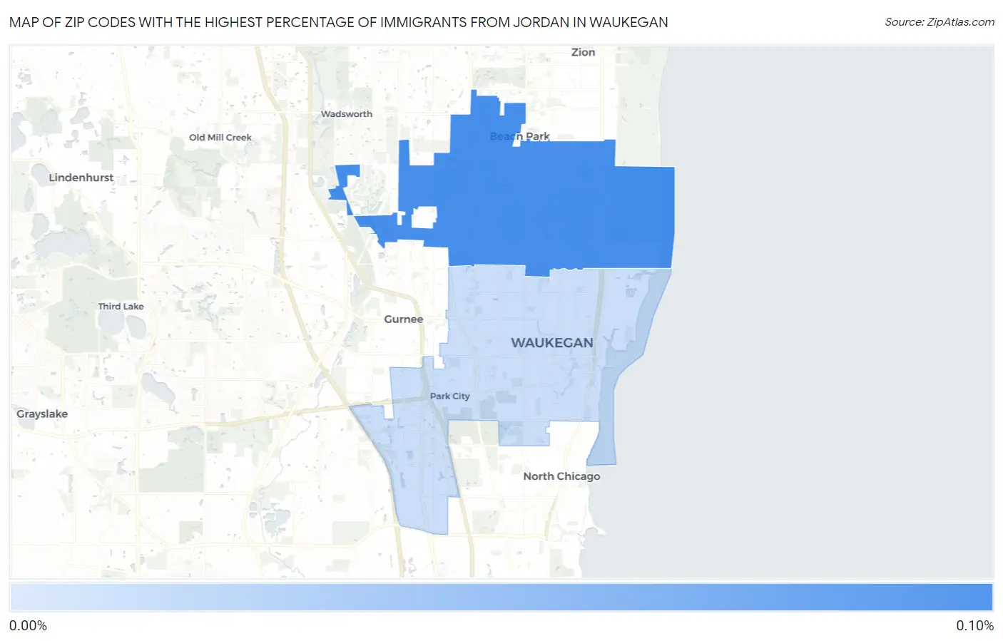 Zip Codes with the Highest Percentage of Immigrants from Jordan in Waukegan Map